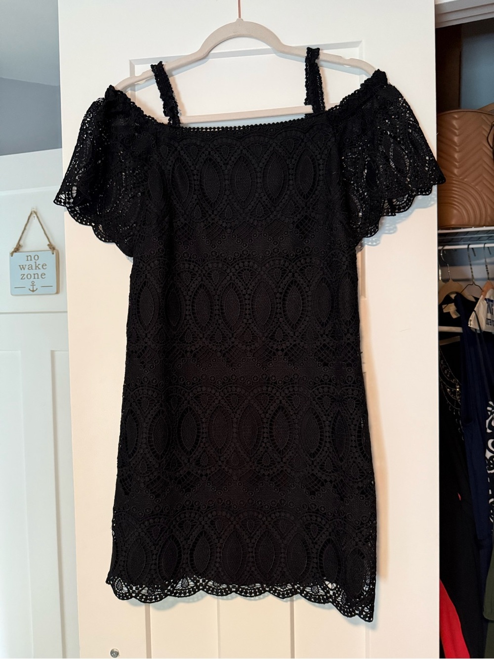 White House Black Market Black Lace Off-Shoulder Mini Dress